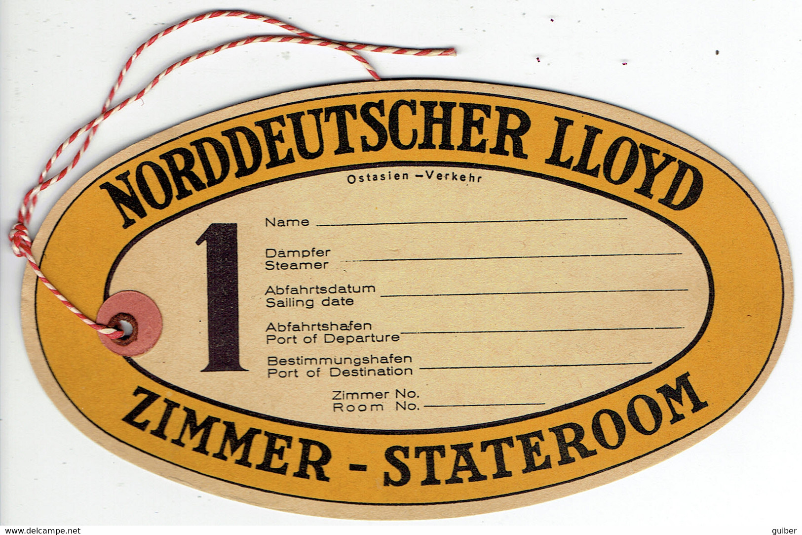 étiquette De Bagage Norddeutscher Lloyd Zimmer-stateroom - Autres & Non Classés
