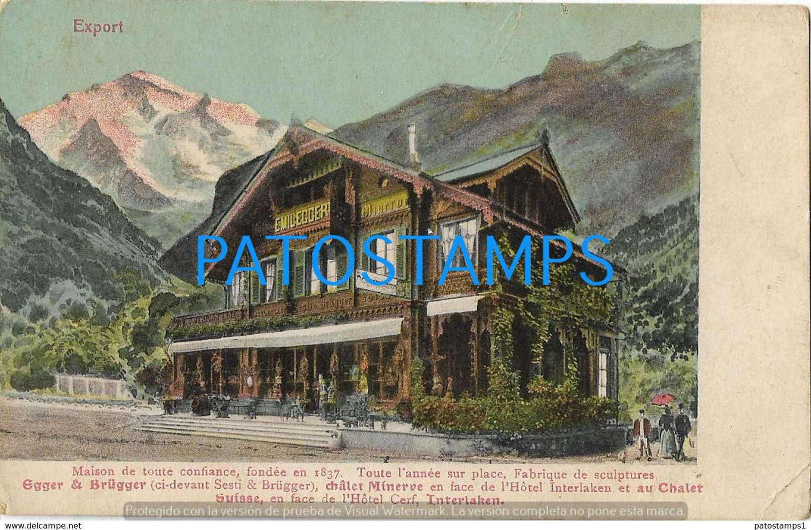 187141 SWITZERLAND INTERLAKEN MAISON EGGER & BRÜGGER HOTEL POSTAL POSTCARD - Brugg