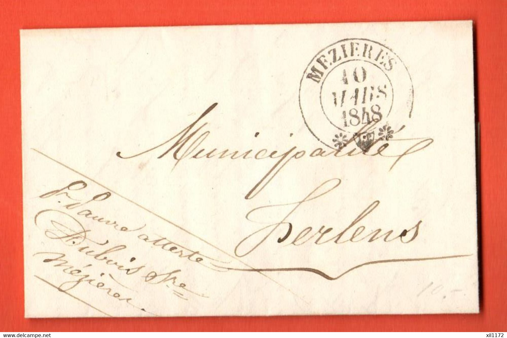 ZPT-38 Pré-philatélie Enveloppe Cachet Mezières 10 Mars 1848 Pour Ferlens Jorat-Mézières - 1843-1852 Kantonalmarken Und Bundesmarken