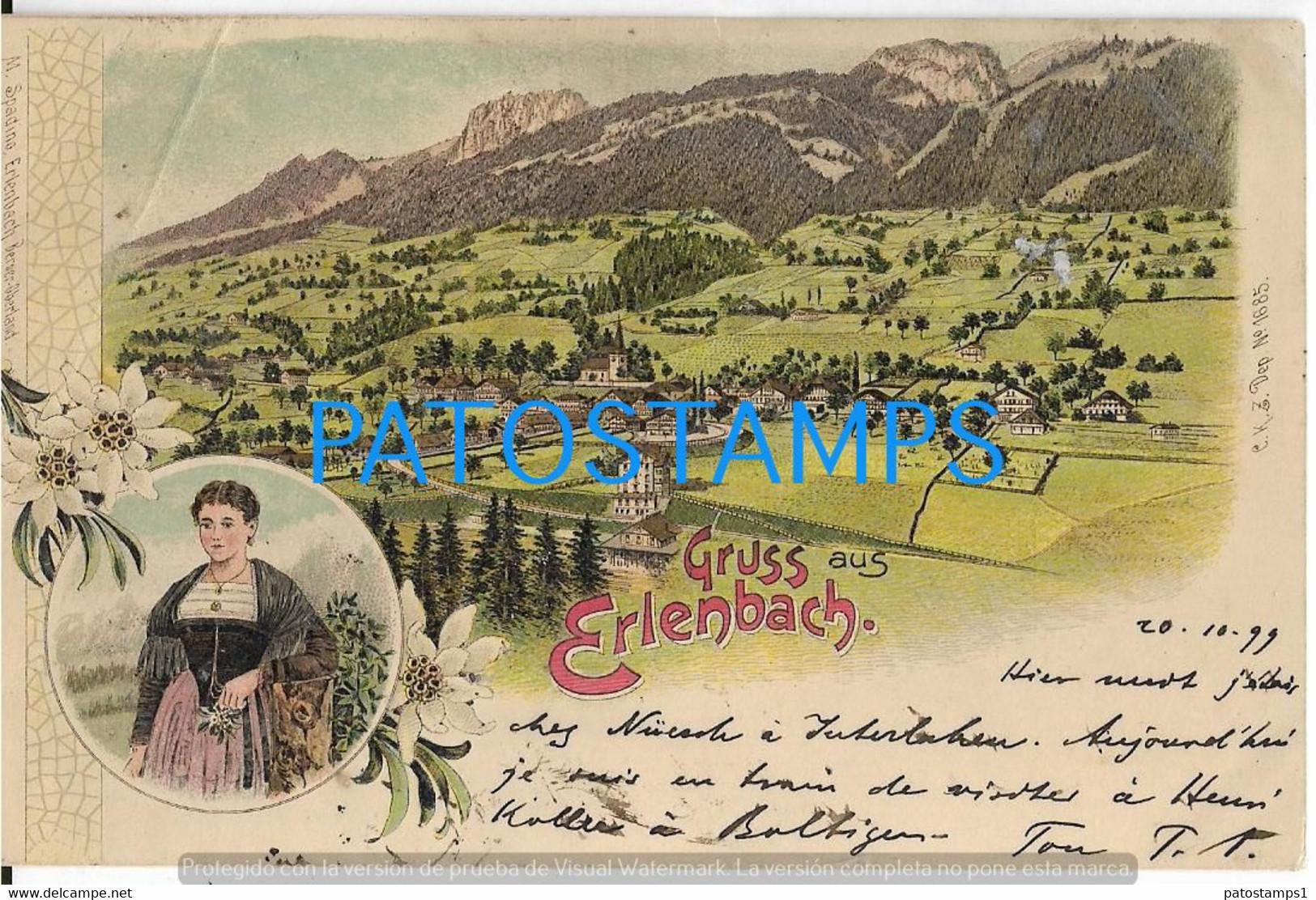 187199 SWITZERLAND GRUSS AUS ERLENBACH ART VIEW PARTIAL BREAK CIRCULATED TO ARGENTINA POSTAL POSTCARD - Erlenbach Im Simmental