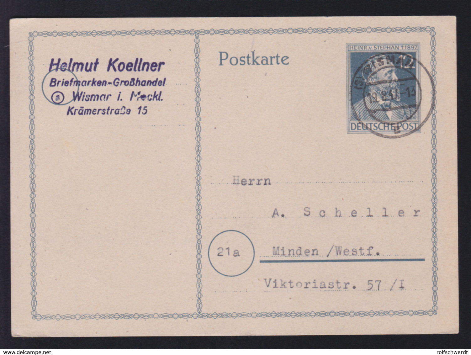 Stephan 12 Pfg. Ab Wismar 19.8.47 Nach Minden/Westf. - Andere & Zonder Classificatie