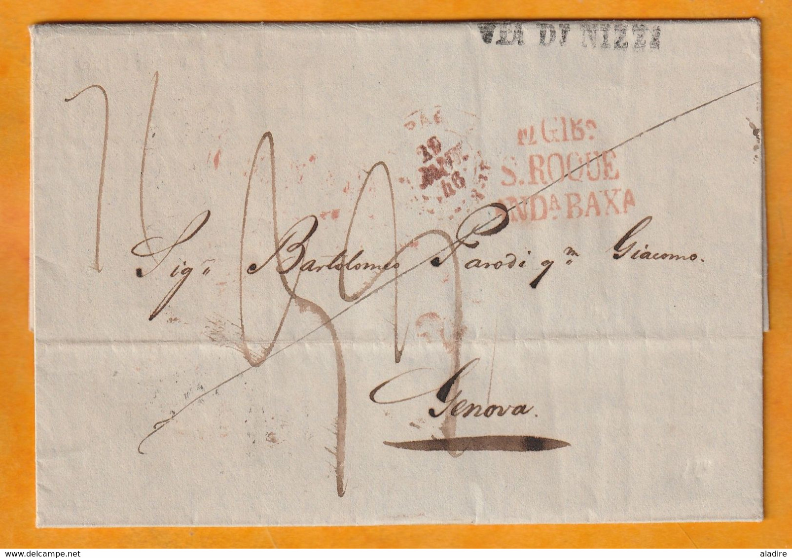 1846 - Folded Letter With Text In Italian From Gibraltar, GB To Genova, Gênes, Piemont Sardaigne - Various Ink Stamps - ...-1858 Préphilatélie