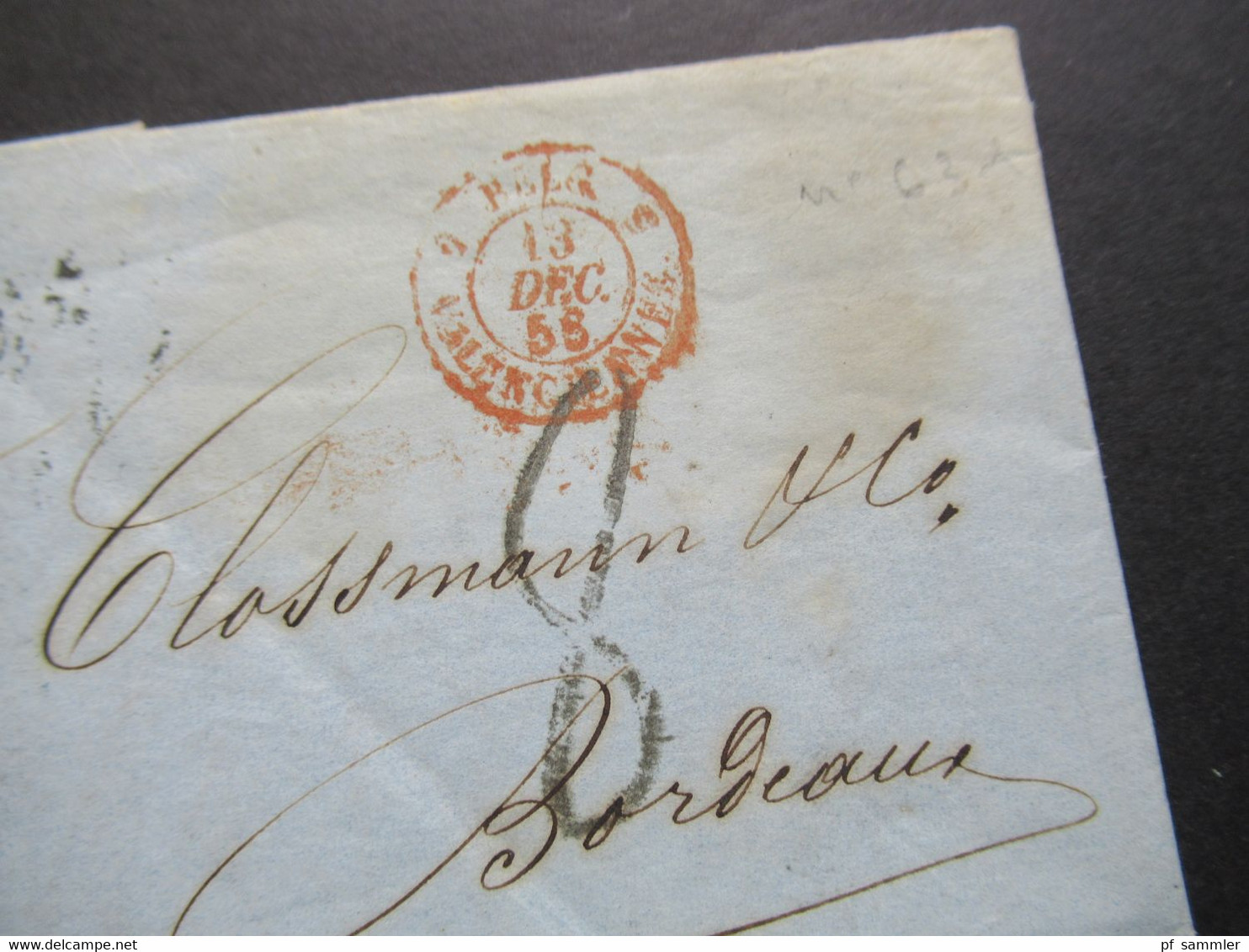 Belgien 1856 Faltbrief Mit Inhalt Bruxelles - Bordeau Roter Stempel Belg. 5 Valenciennes - 1849-1865 Médaillons (Autres)