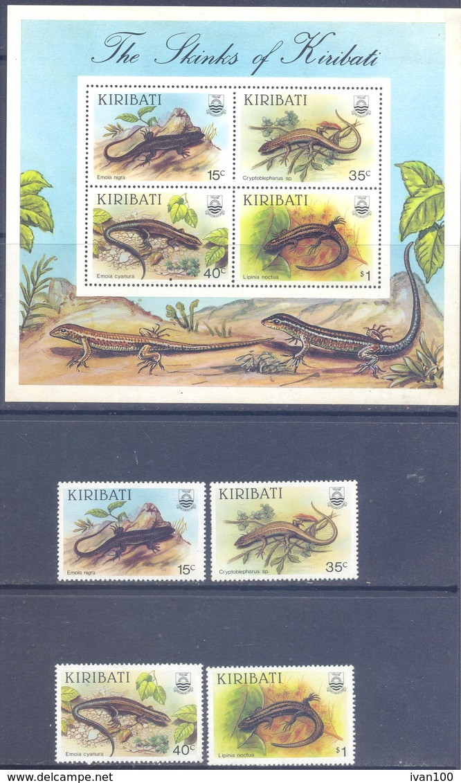 1987. Kiribati, Reptilies/Skinks, 4v + S/s, Mint/** - Kiribati (1979-...)