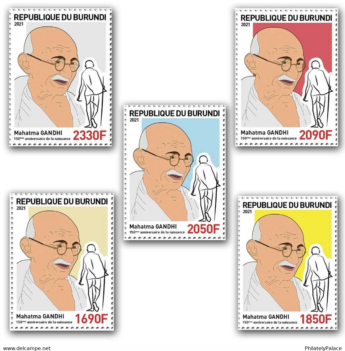 Burundi 2021 Mahatma Gandhi 150th Birth Anniv. Burundi 5v Stamp  MNH  (**) - Ongebruikt