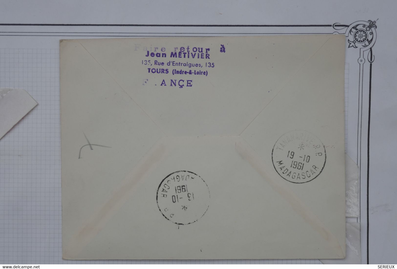 650 FRANCE  BELLE LETTRE 1961 1ER VOL  BOEING AIR FRANCE PARIS  POUR TANANARIVE +AFFRANCH. INTERESSANT - 1960-.... Brieven & Documenten