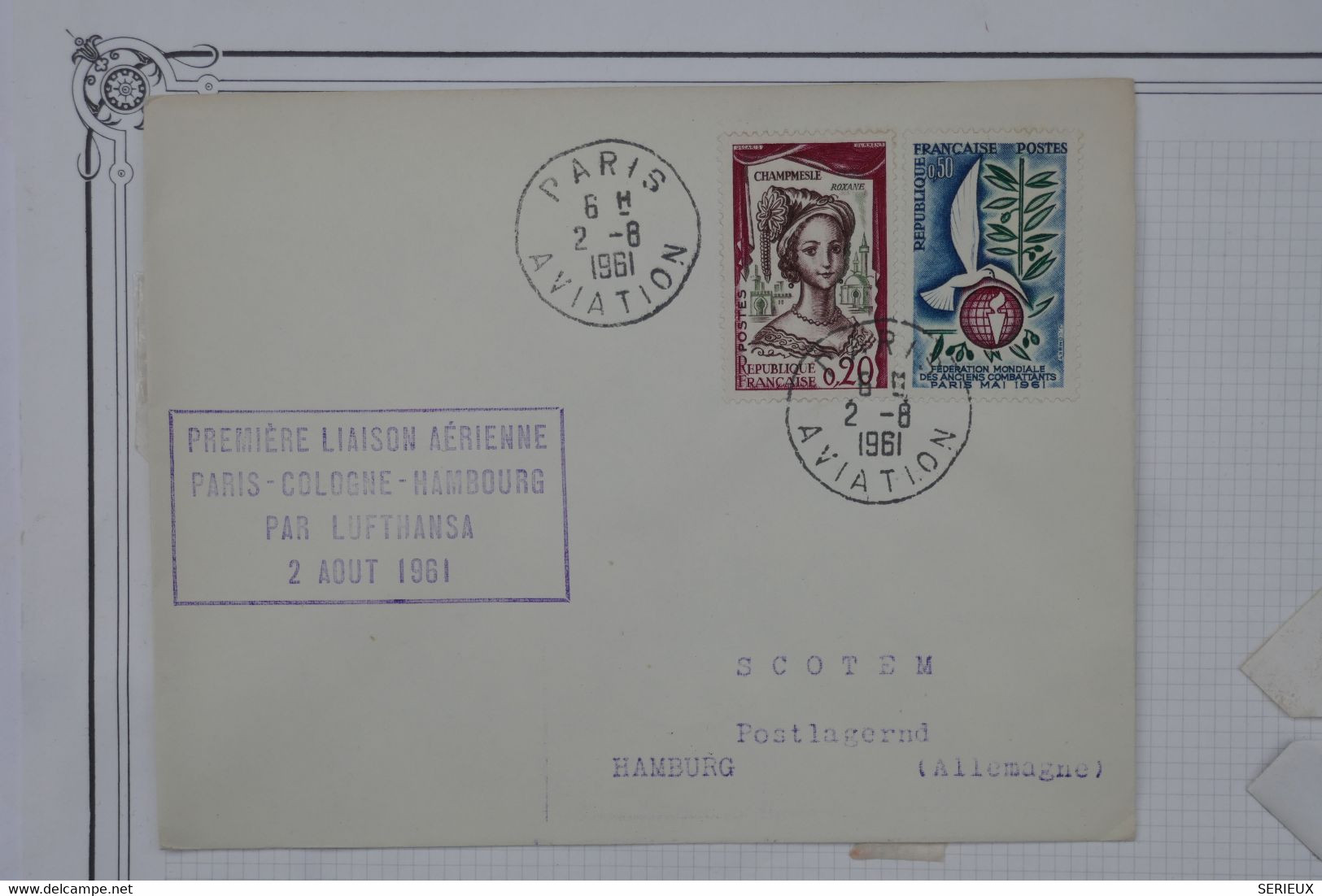 650 FRANCE  BELLE LETTRE 1961 1ER VOL   PARIS  POUR HAMBOURG GERMANY +AFFRANCH. INTERESSANT - 1960-.... Lettres & Documents