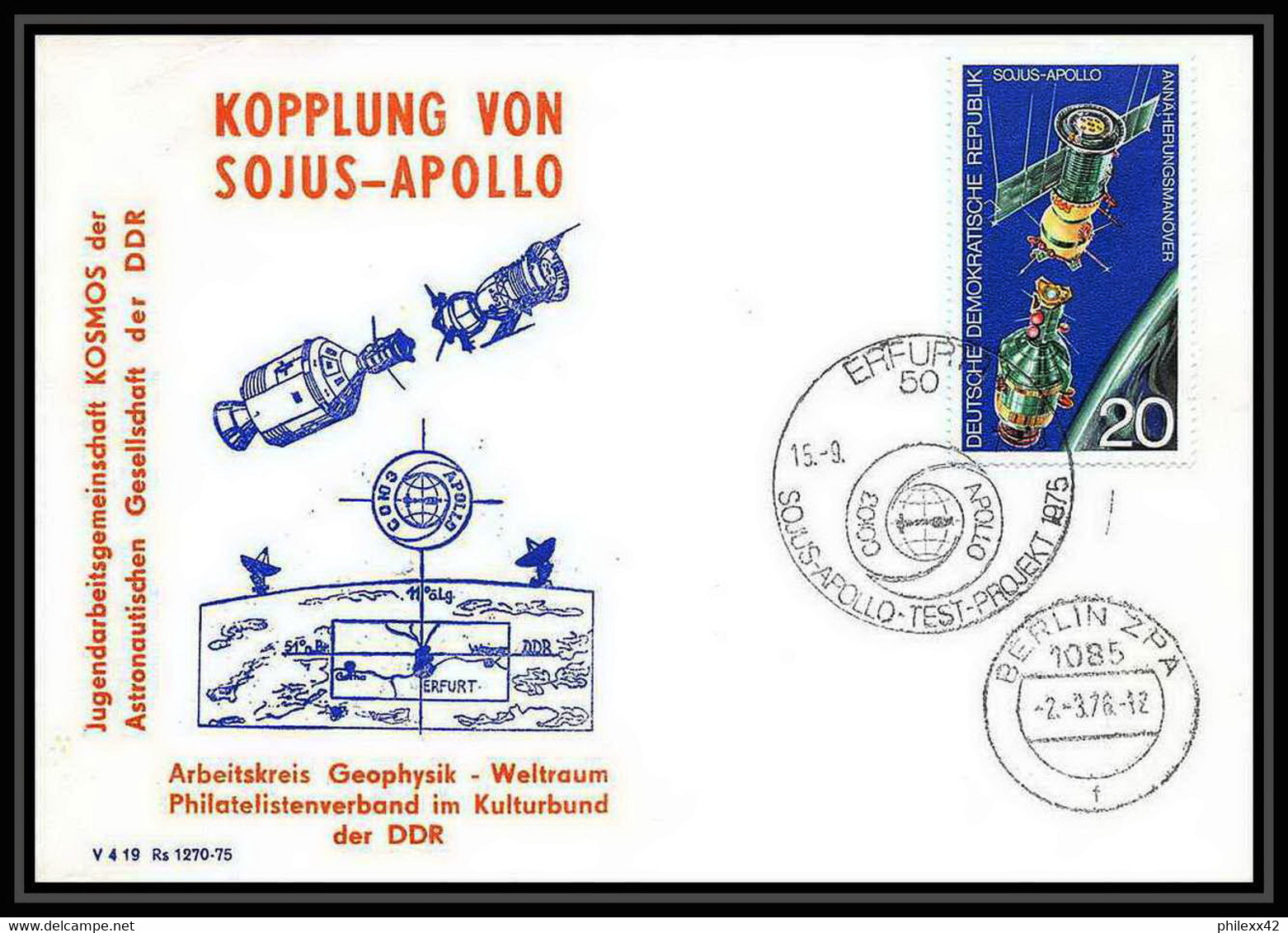 7855/ Espace (space) Lettre (cover) 2/3//1976 APOLLO Soyuz (soyouz Sojus) Project Allemagne (germany DDR) - Europa