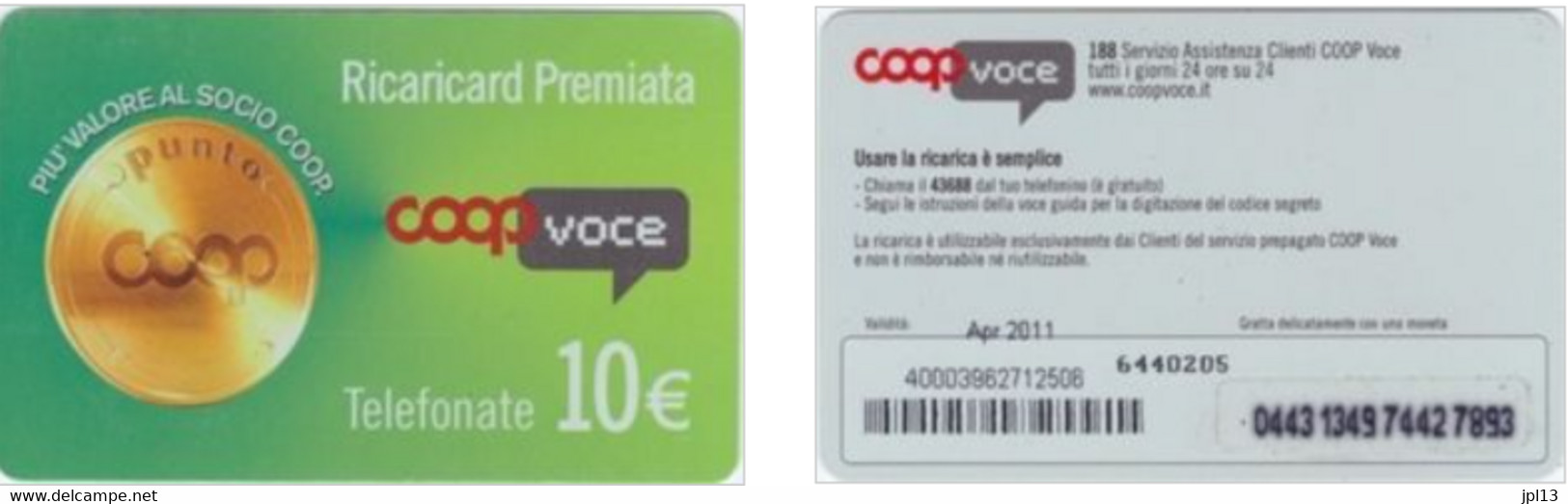 Recharge GSM - Italie - Coop - Ricaricard Premiata 10 €, Exp. 31.07.2009 - Otros & Sin Clasificación