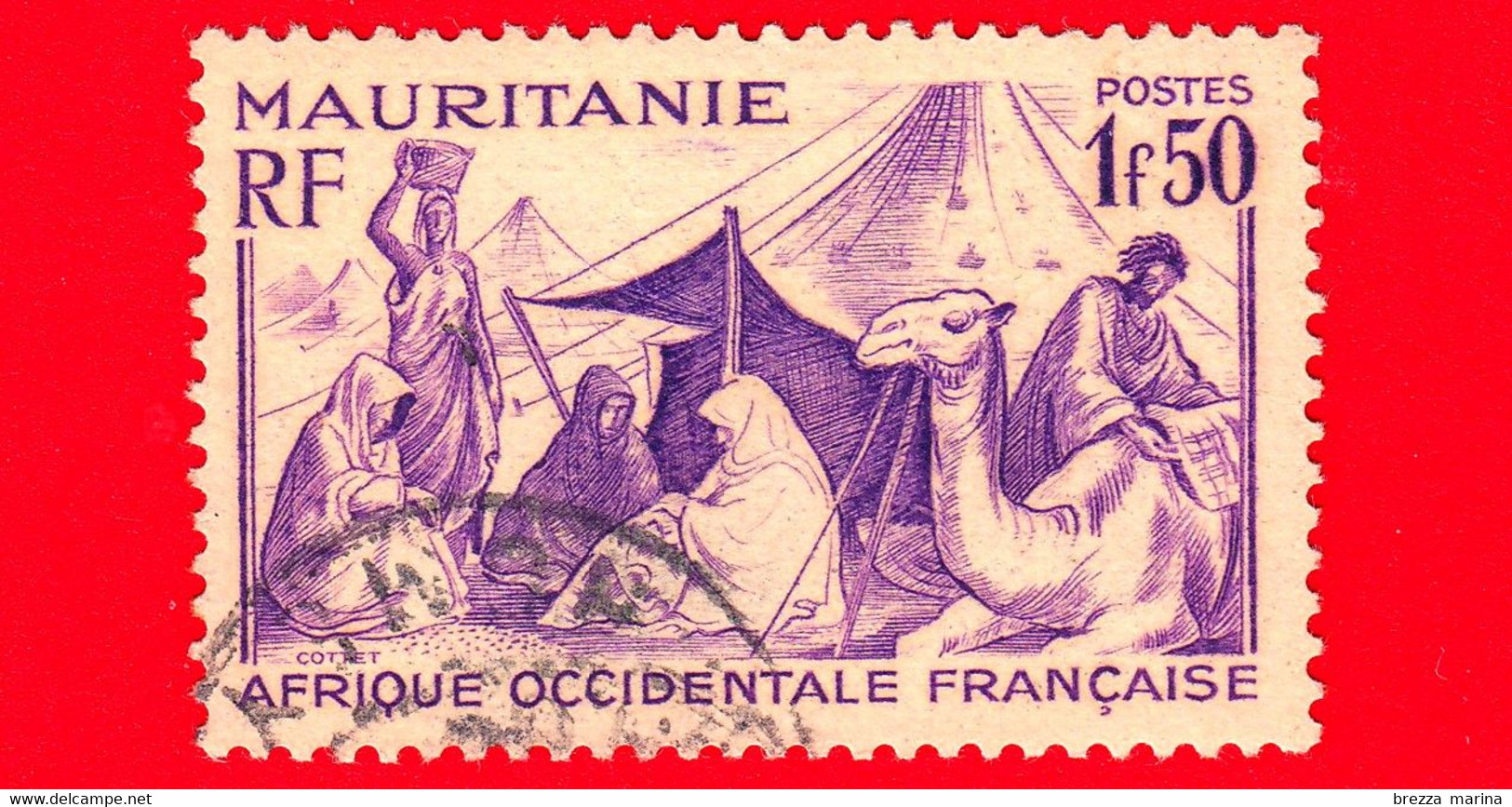 MAURITANIA - Africa Occidentale Francese - 1938 - AOF - Campo Nomadi - Tende - Cammelli - 1.50 - Oblitérés
