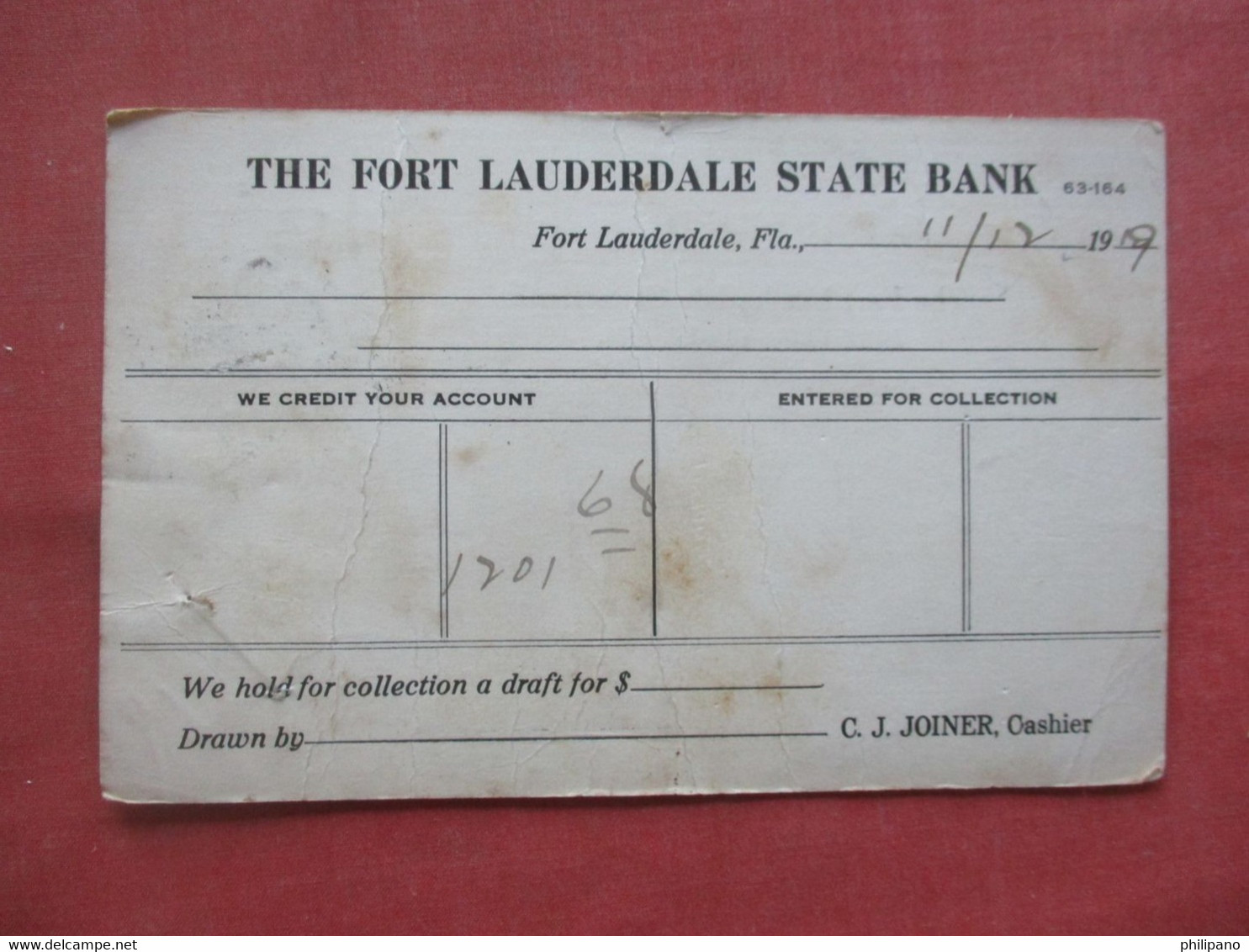 Fort Lauderdale   State Bank.  Has Crease.   Fort Lauderdale - Florida      Ref 5663 - Fort Lauderdale