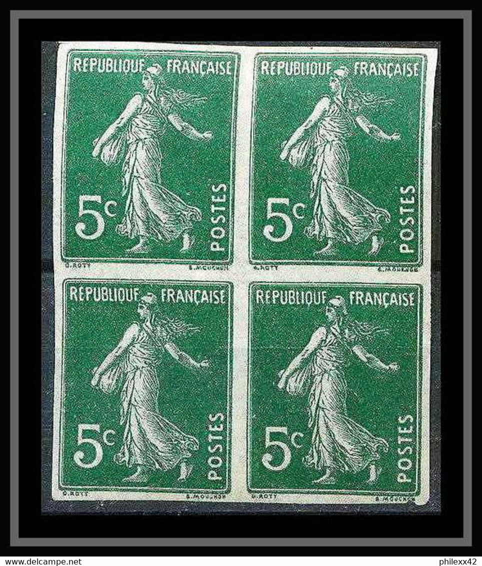 France N°137 5 C Vert Foncé Type Semeuse Bloc 4 Signé Brun Non Dentelé **/* MNH/H (Imperf) - Zonder Classificatie