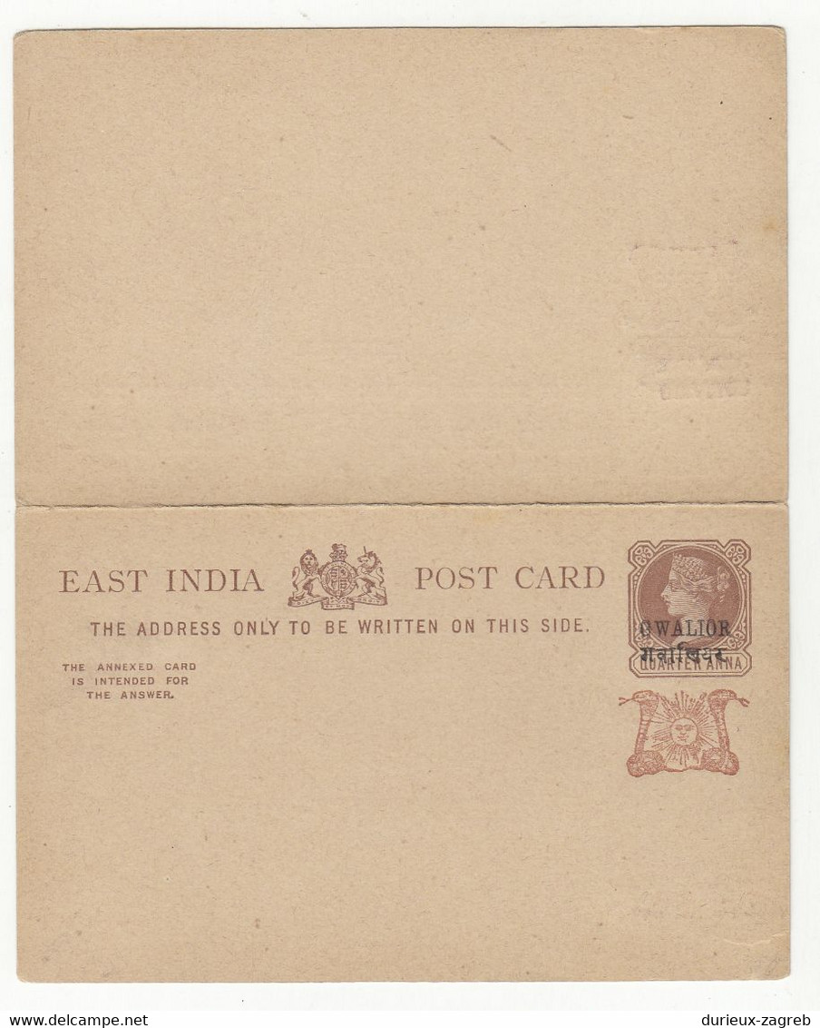 Gwalior Overprinted QV EI Postal Stationery Postcard With Reply Unused B220510 - 1854 East India Company Administration