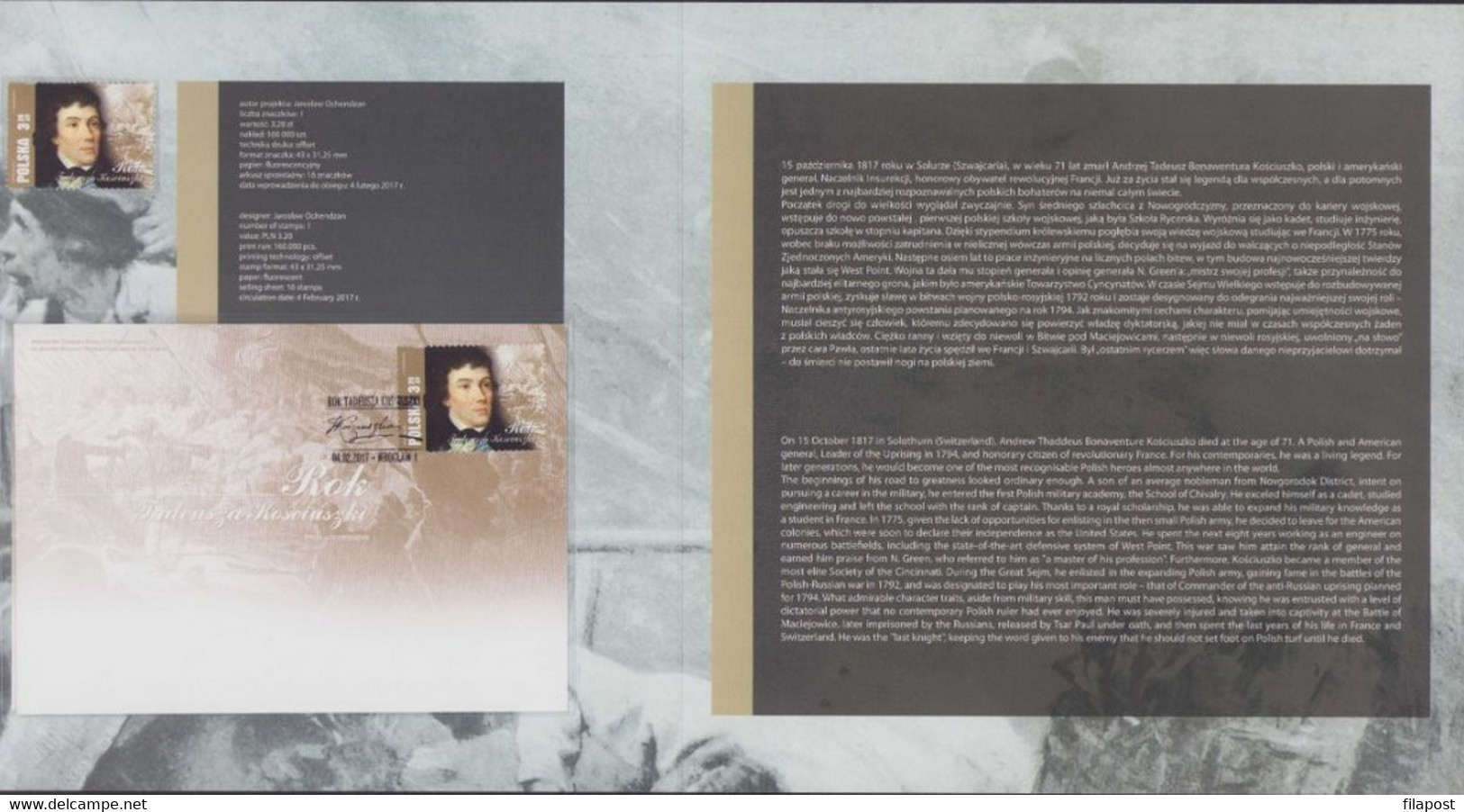 Poland 2017 Booklet With FDC And MNH** Stamp, The Year Of  General Tadeusz Kosciuszko Battle Of Raclawice - Booklets