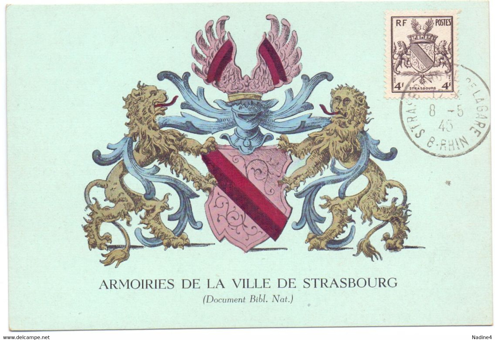 PK -  CP - Strasbourg Armoiries De La Ville - Cachet Stempel 1945 - Genealogy