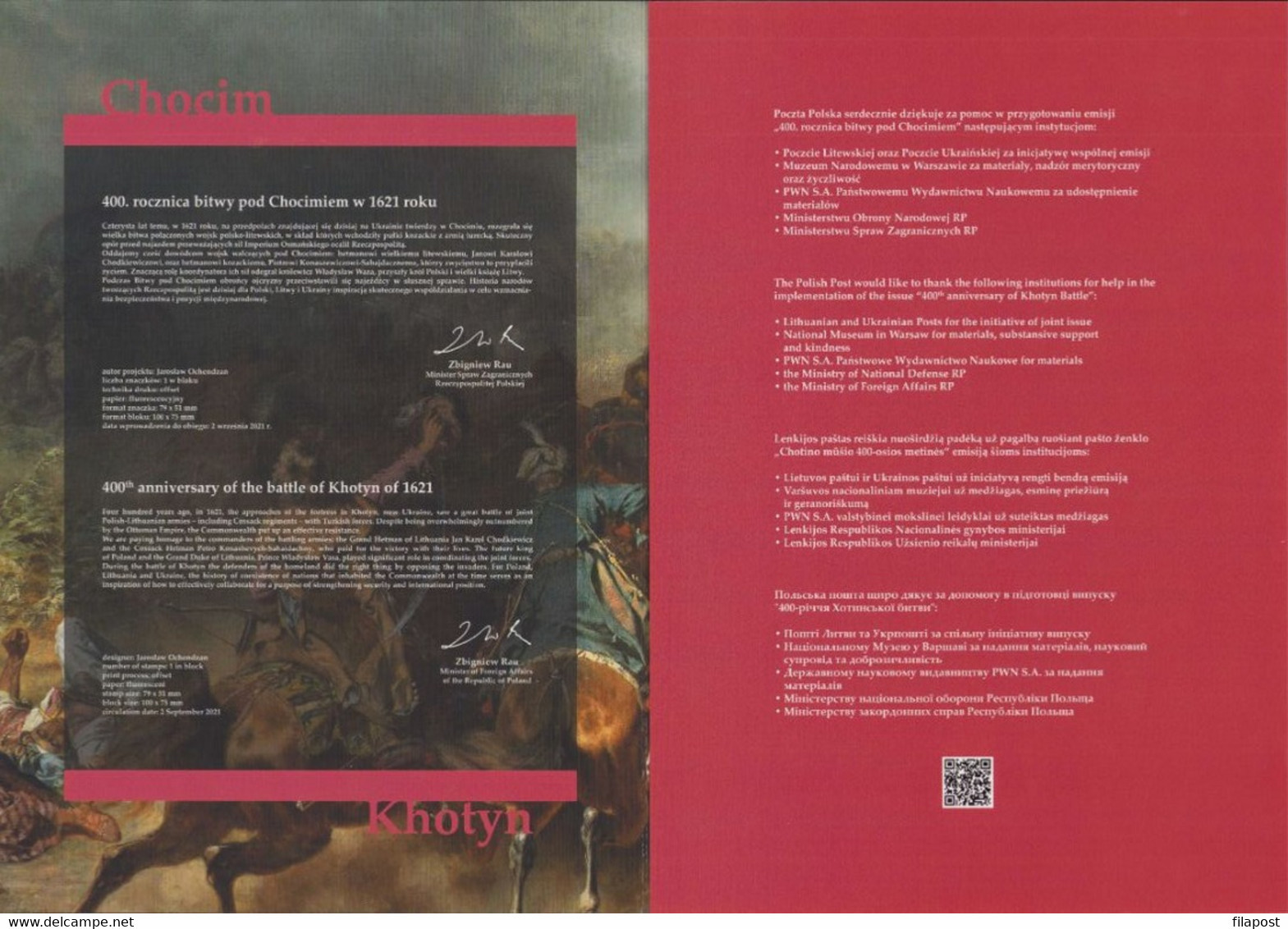 Poland 2021 Booklet / 400th Anniversary Of The Battle Of Chocim, Józef Brandt Painting, Horses / Block MNH** New!! - Carnets