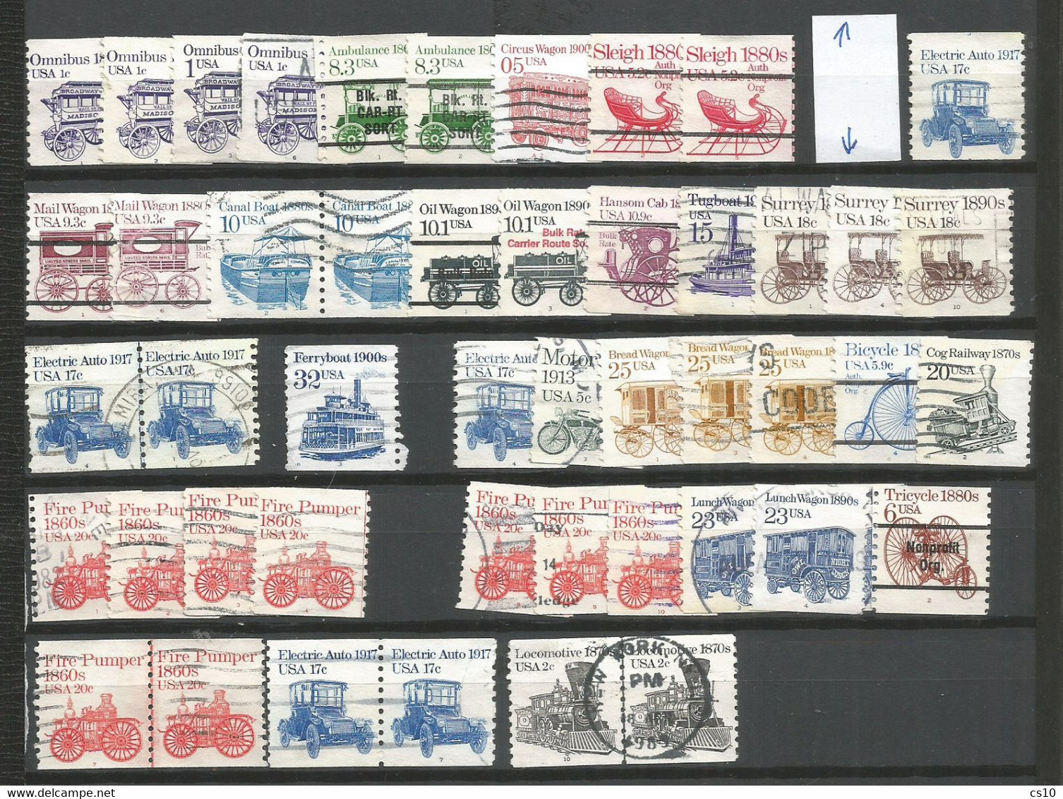 USA 1981/1995 Transportation Series # 11 scans Numbers Lines Miscut Misperf Variety Strips21 etc