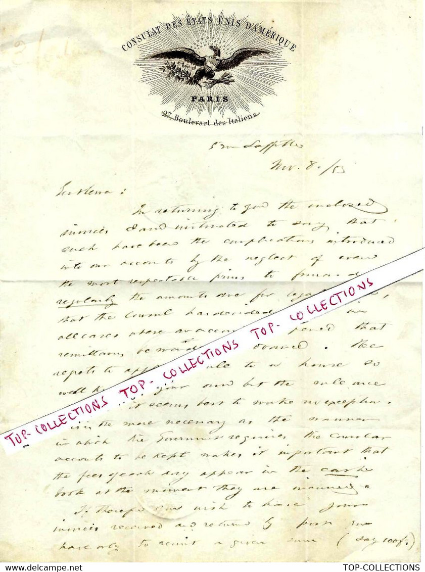 Très Rare 1853 ENTETE CONSUL ETATS UNIS D’ AMERIQUE à PARIS SUPERBE TEXTE EN ANGLAIS V.SCANS - Documents Historiques