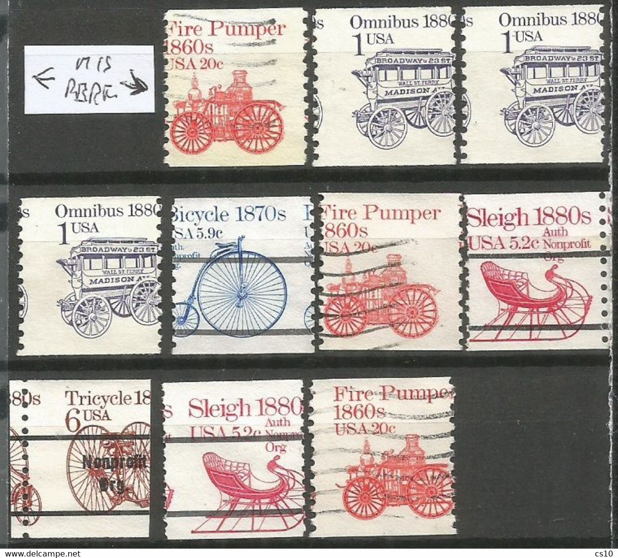 USA 1981/1995 Transportation Series # 11 Scans Numbers Lines Miscut Misperf Variety Strips21 Etc - Ruedecillas