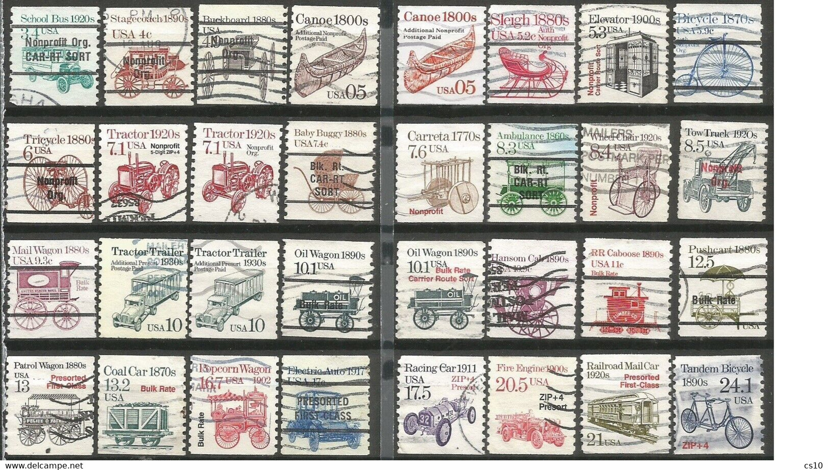 USA 1981/1995 Transportation Series # 11 scans Numbers Lines Miscut Misperf Variety Strips21 etc