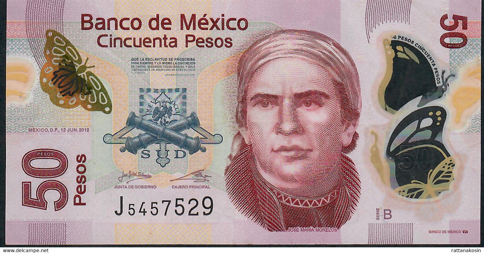 MEXICO P123Aa  50 PESOS  12.6.2012  Serie B   #J545...      AVF FOLDS NO P.h. - Mexique