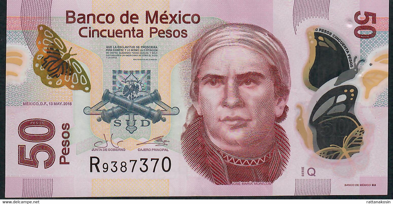 MEXICO P123Ae  50 PESOS  13.5.2015  Serie Q   #R938...      AVF FOLDS NO P.h. - Mexique