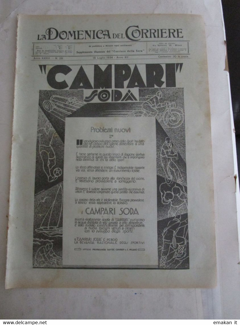 # DOMENICA DEL CORRIERE N 28 / 1934 BAMBINI ALLE COLONIE ESTIVE / PUBBLICITA CAMPARI / MONDINE - Prime Edizioni