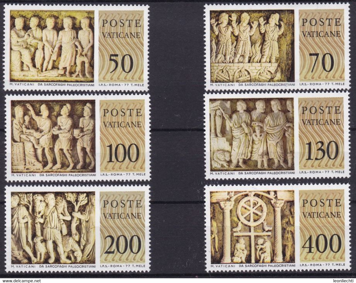 1977 Vatikan, Mi:711-716/Y&T:645-650**Sarkophage: Adam U. Eva, Drei Jünger, Drei Könige, Lazarus, D.g. Hirte, Monogramm - Archéologie