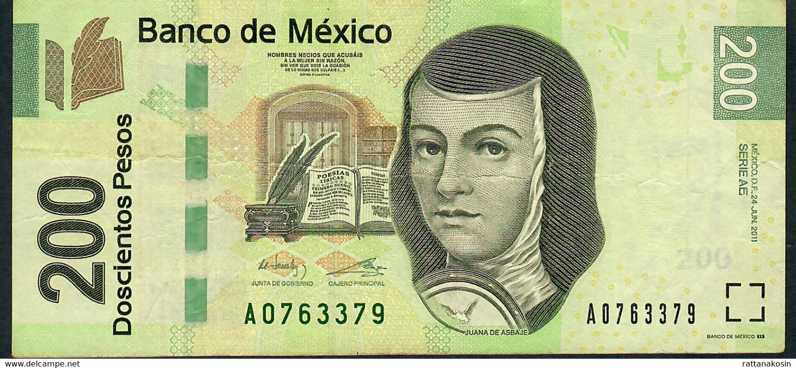 MEXICO P125i  200 PESOS  24.6.2011   Serie AE   Signature 11 #A076....        F-aVF NO P.h. - Mexique