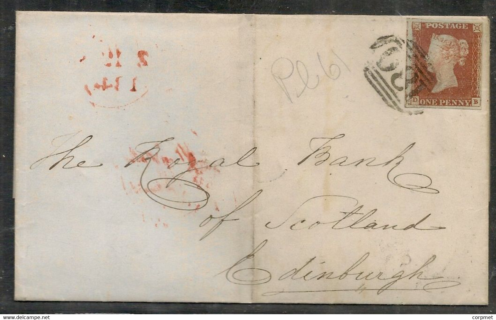 UK 1846 1d BRICK-RED  Numbered City Oval Cancel CHESTER -plate 61 -back CHESTER Black And RED Reception - WAX SEAL - Storia Postale