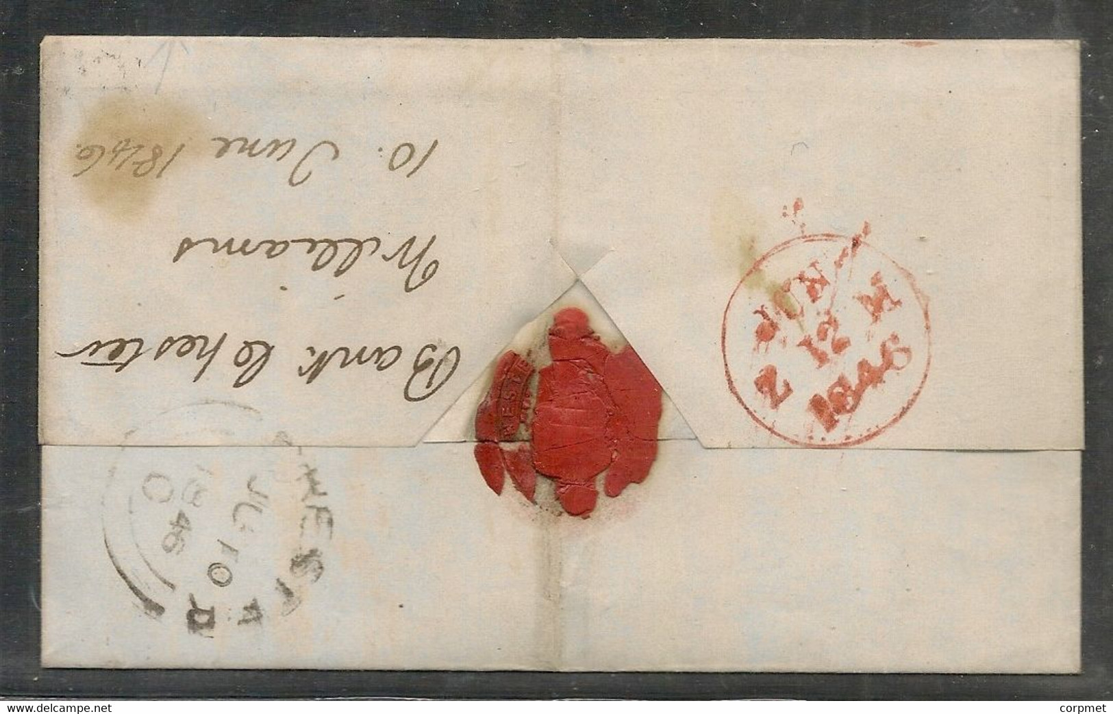 UK 1846 1d BRICK-RED  Numbered City Oval Cancel CHESTER -plate 61 -back CHESTER Black And RED Reception - WAX SEAL - Lettres & Documents