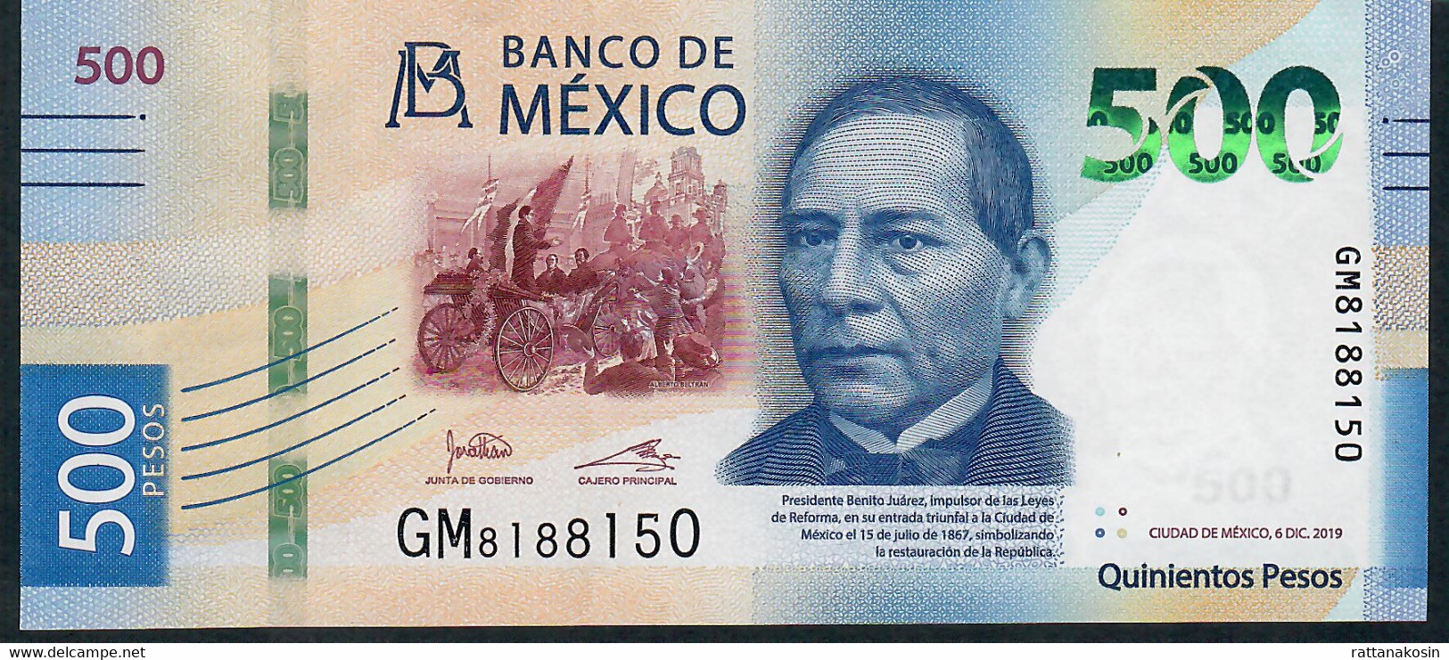 MEXICO  NLP (B717i)   500 PESOS  6.12.2019  #GM  Signature 12   UNC. - Mexique