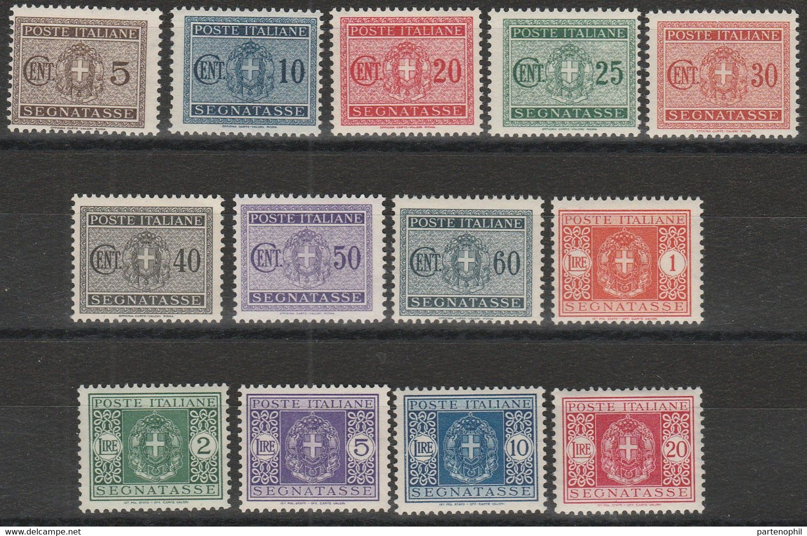 162 - Regno D'Italia Segnatasse  1930 - Stemma Con Fasci N. 34/46. Cat. € 162,50. SPL - Segnatasse