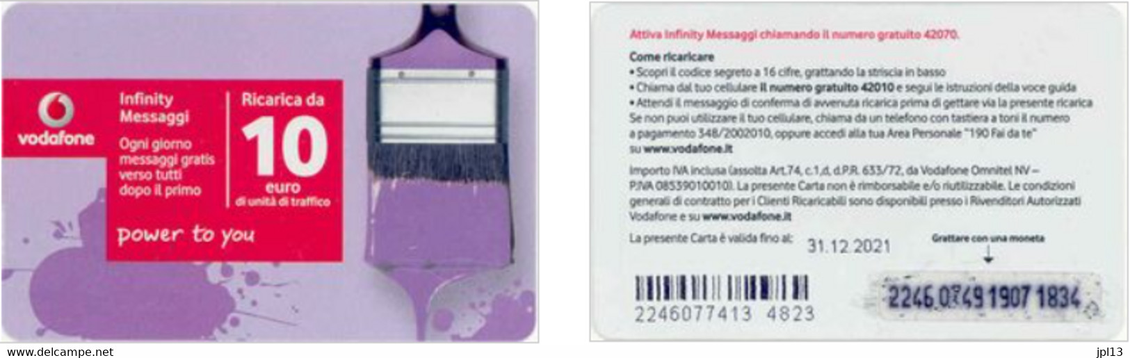 Recharge GSM - Italie - Vodafone - Infinity Messaggi, Exp. 31.12.2021, Grande Date - Altri & Non Classificati