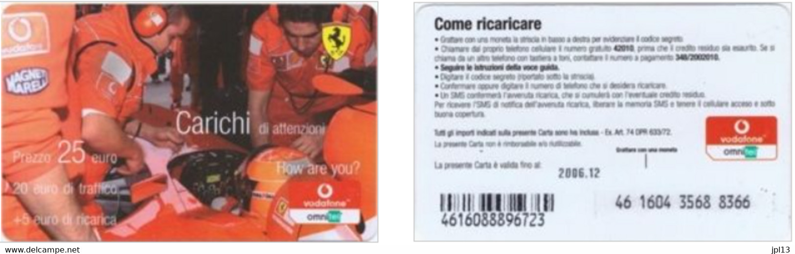 Recharge GSM - Italie - Vodafone - Carichi Di Attenzioni, Exp. 2006.12 - Other & Unclassified