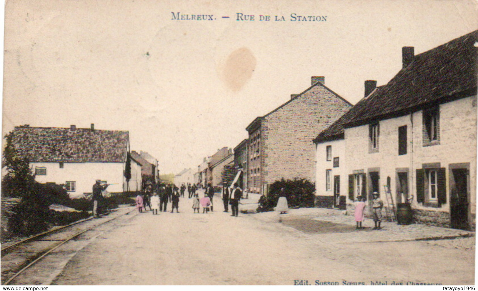 Melreux  Rue De La Station Bien Animée Rails Du Tram Voyagé En 1907 Carte Colorisée - Hotton