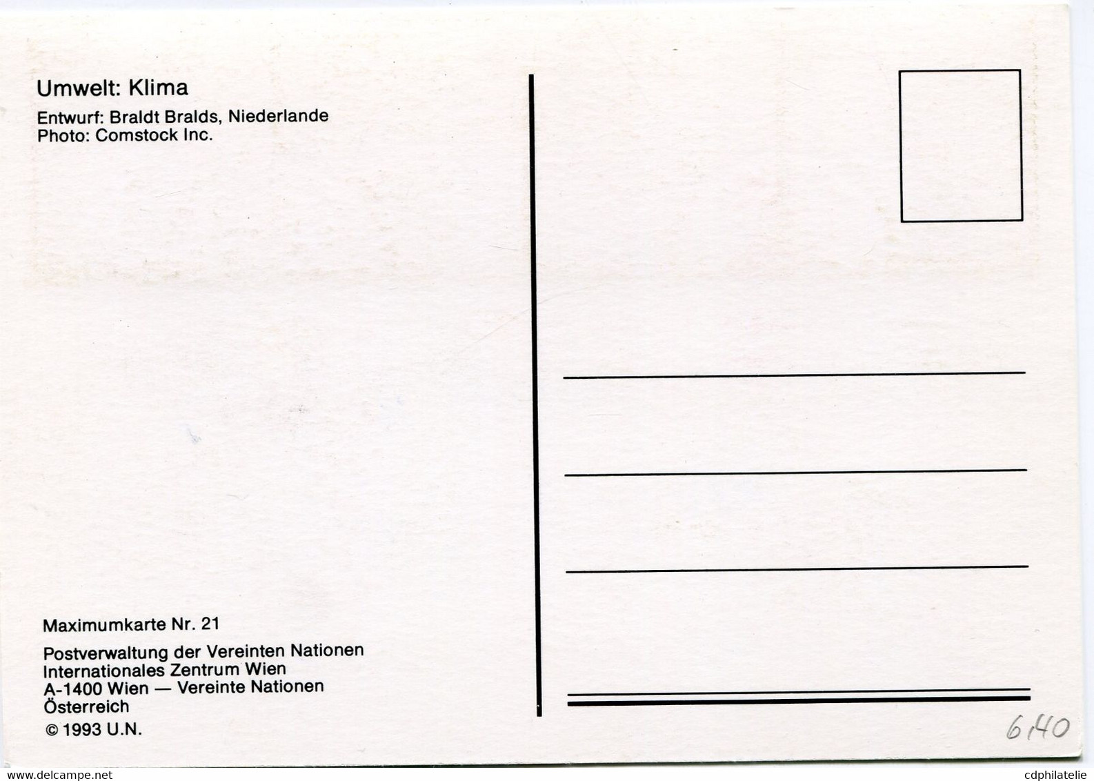 NATIONS-UNIES VIENNE CARTE MAXIMUM DES N°176 / 179 ENVIRONNEMENT-CLIMAT AVEC OBLITERATION DU 29-10-1993 - Covers & Documents