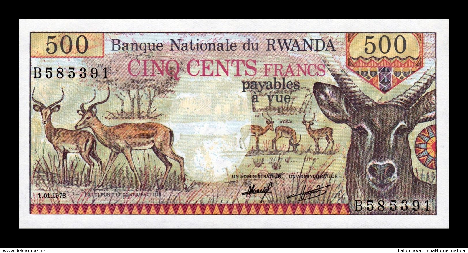 Ruanda Rwanda 500 Francs 1978 Pick 13a SC UNC - Rwanda
