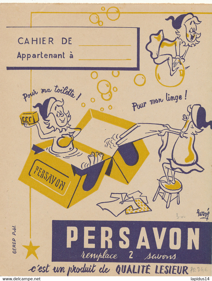 PR 246 /  PROTEGE CAHIER  -  PERSAVON  POUR LA TOILETTE POUR LE LINGE (24,00 Cm X 18,00 Cm) - Protège-cahiers