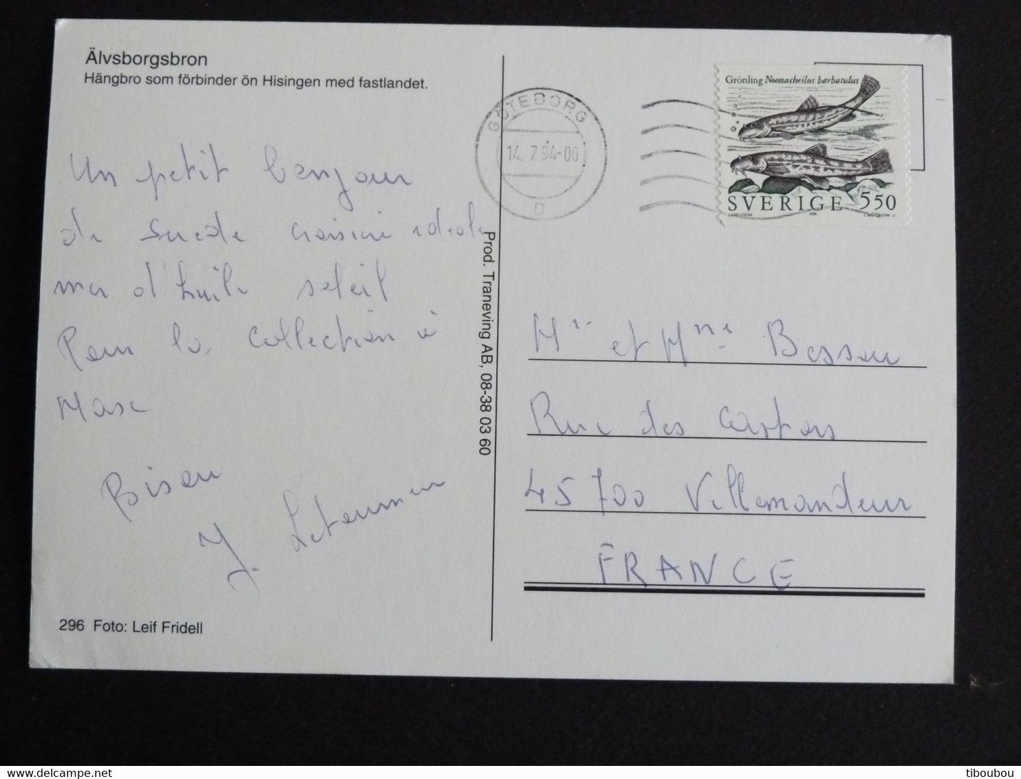 LETTRE SUEDE SWEDEN SVERIGE AVEC YT 1635 LOCHE FRANCHE POISSON FISH - ÄLSBORGSBRON GÖTEBORG - Storia Postale