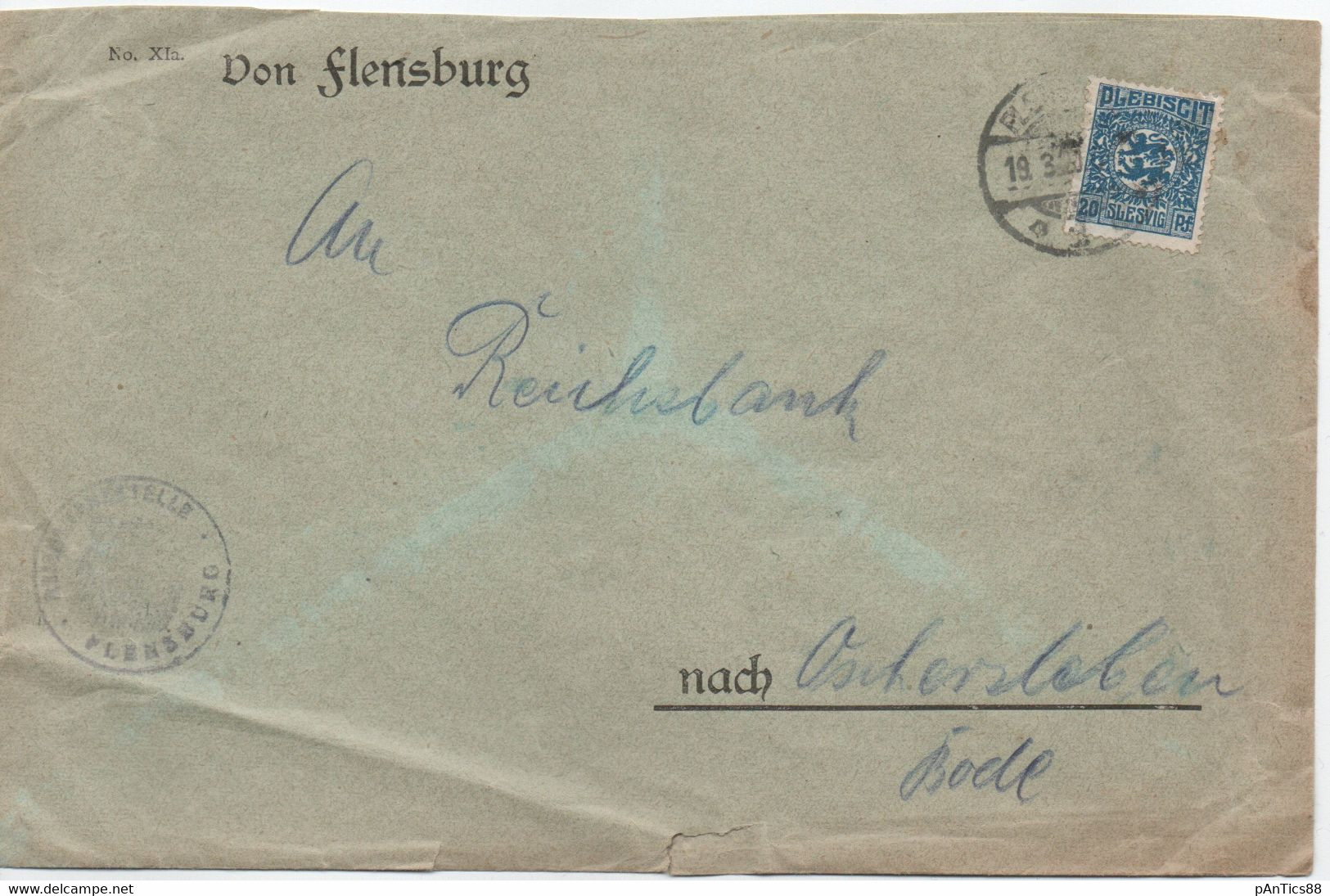 German Empire/DReich SLESWIG 1920 Cover/ Brief With 20Pf Stamp/Marke, FLENSBURG, Ecke Geknickt - Other & Unclassified