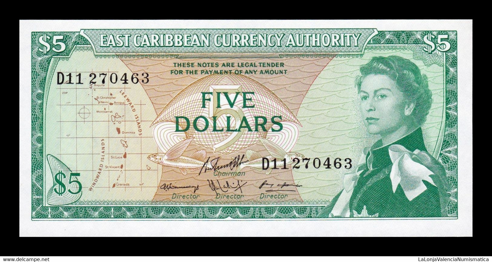 Estados Del Caribe East Caribbean 5 Dollars Elizabeth II 1965 Pick 14h(2) SC UNC - East Carribeans