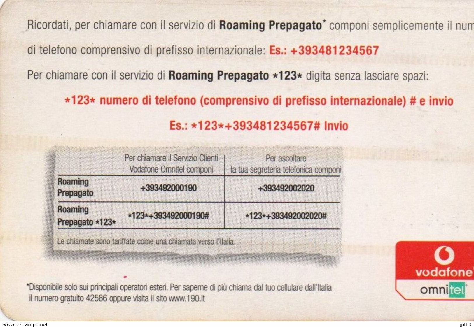 Recharge GSM - Italie - Vodafone -  Mi Sento In Nuone Mani. E Tu ? - Autres & Non Classés