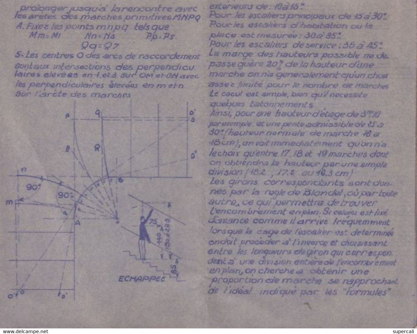 RT29.132  CARNET DE 13 FEUILLETS  TRACé DES ESCALIERS ET INDICATIONS DE MONTAGE - Architecture