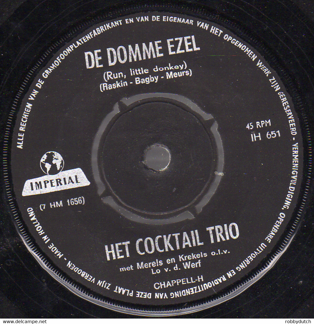 * 7" *  COCKTAIL TRIO - DE DOMME EZEL / DE WALVIS (Holland 1965) - Otros - Canción Neerlandesa