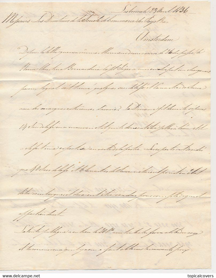 Complete Folded Letter - LISBOA - ESPAGNE PAR OLERON - Frankrijk Over Arnhem - Amsterdam The Netherlands 1836 - ...-1853 Prefilatelia