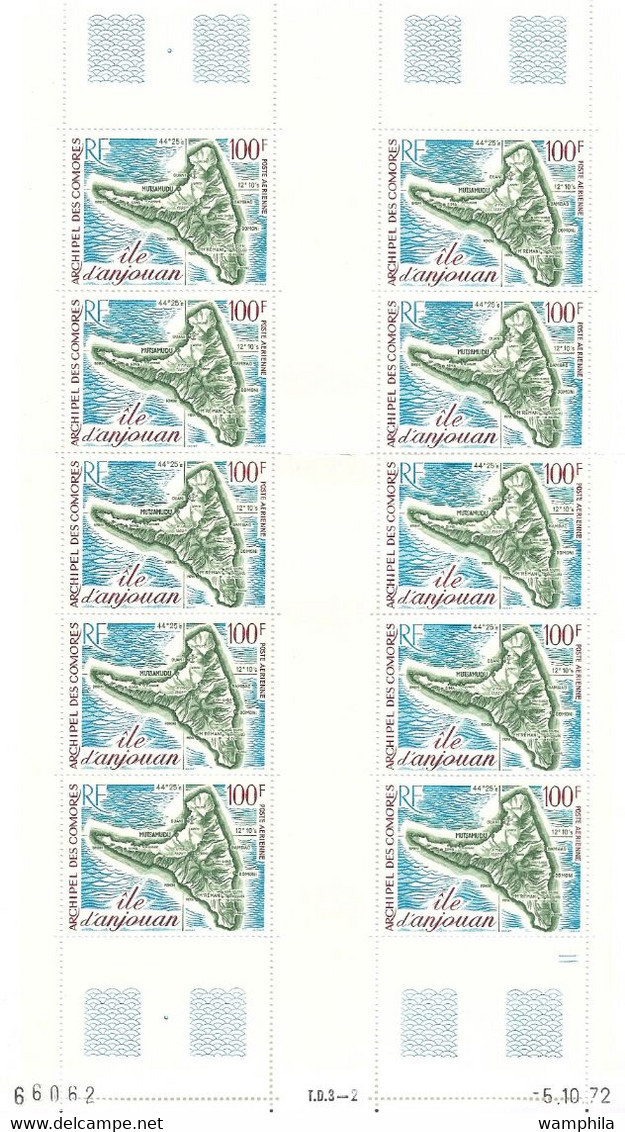 Comores N°49** En Feuille De 10 Coin Daté, Cote 160€. - Unused Stamps