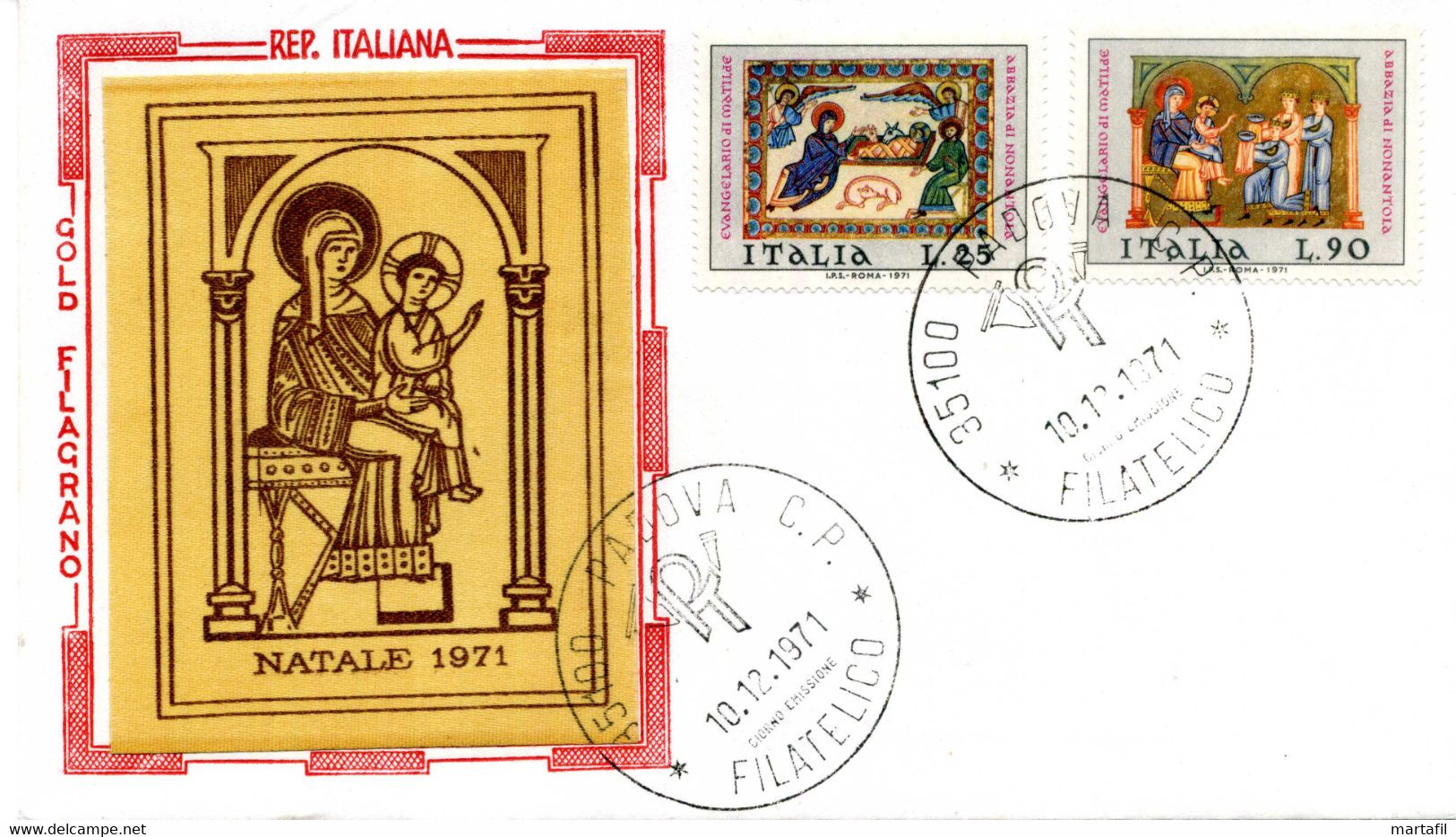 1971 FDC Natale "GOLD FILAGRANO" - FDC