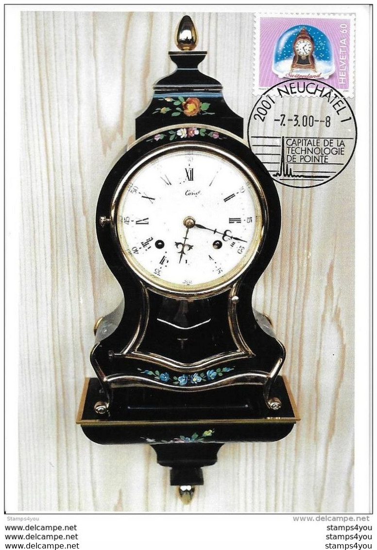 108 - 14 - Carte Suisse Avec Timbre  Thème Horlogerie - Cachet Illustré Neuchatel 2000 - Horlogerie