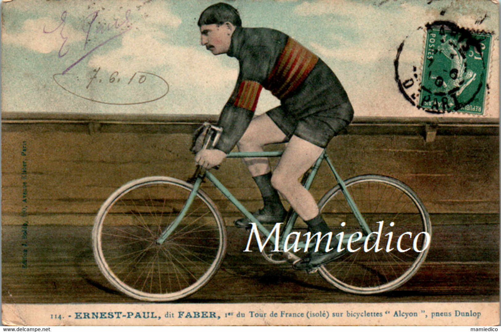 CYCLISME ERNEST-PAUL, Dit FABER 1er Du Tour De France(isolé Sur Bicyclettes Alcyon , Pneus DUNLOP A Voyagé En 1910 - Cycling